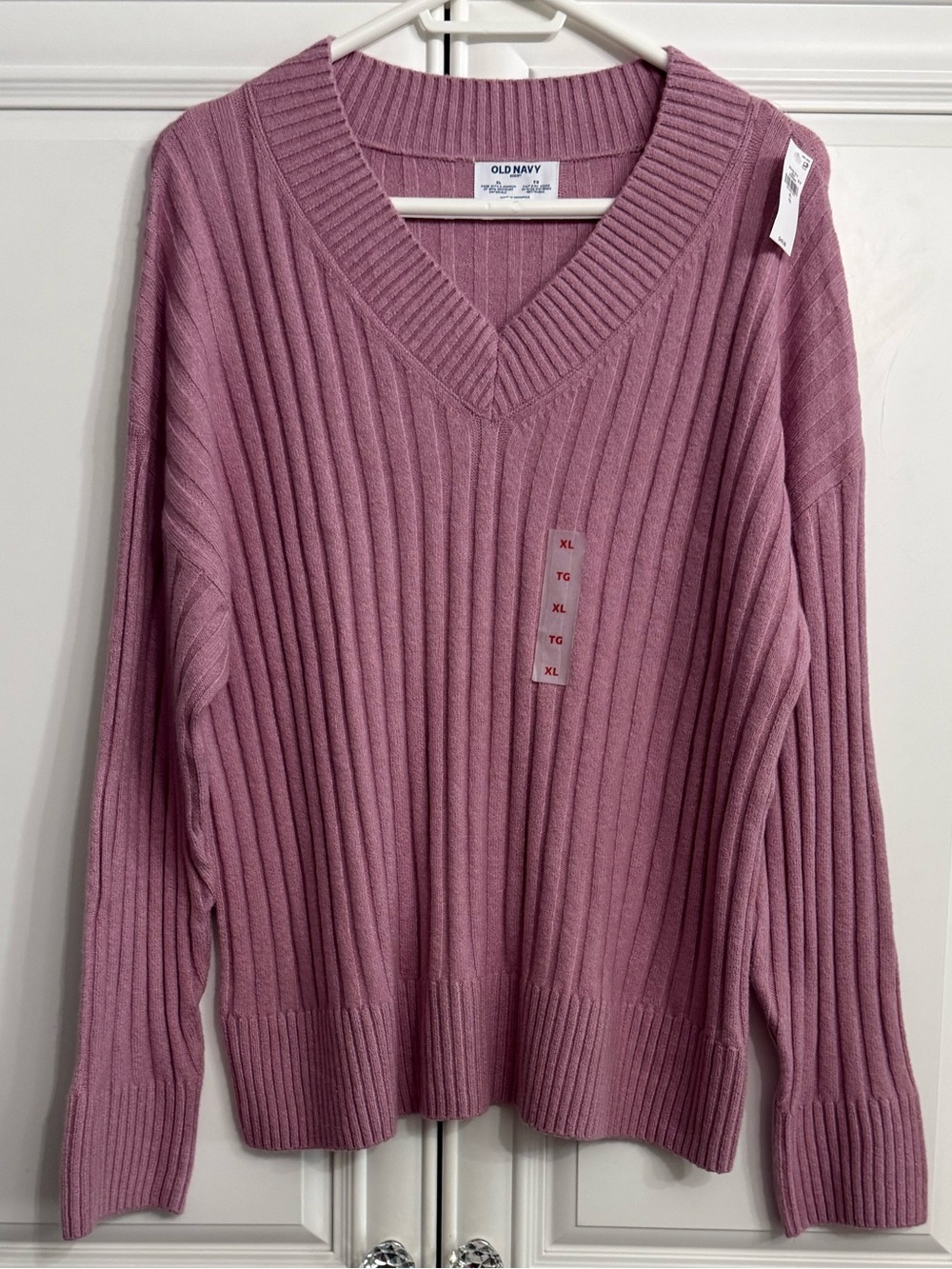 NWT Old Navy SoSoft Ribbed Dusty Pink V-Neck Sweater Women's Size XL